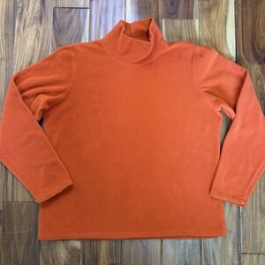 Lands End Fleece Top Pullover Black Mock Neck Soft Women's Large